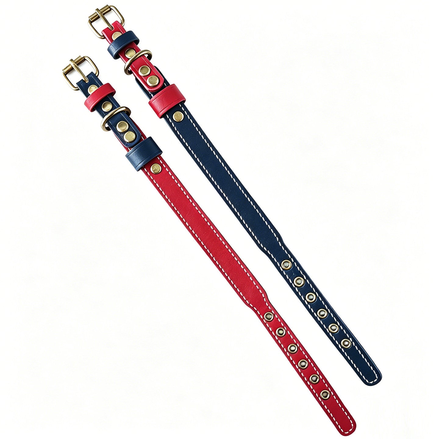 Double Layer Genuine Leather Dog Collar Adjustable Anti-Pull Dog Collar Heavy Duty Leather Pet Collar for Medium Large Dogs