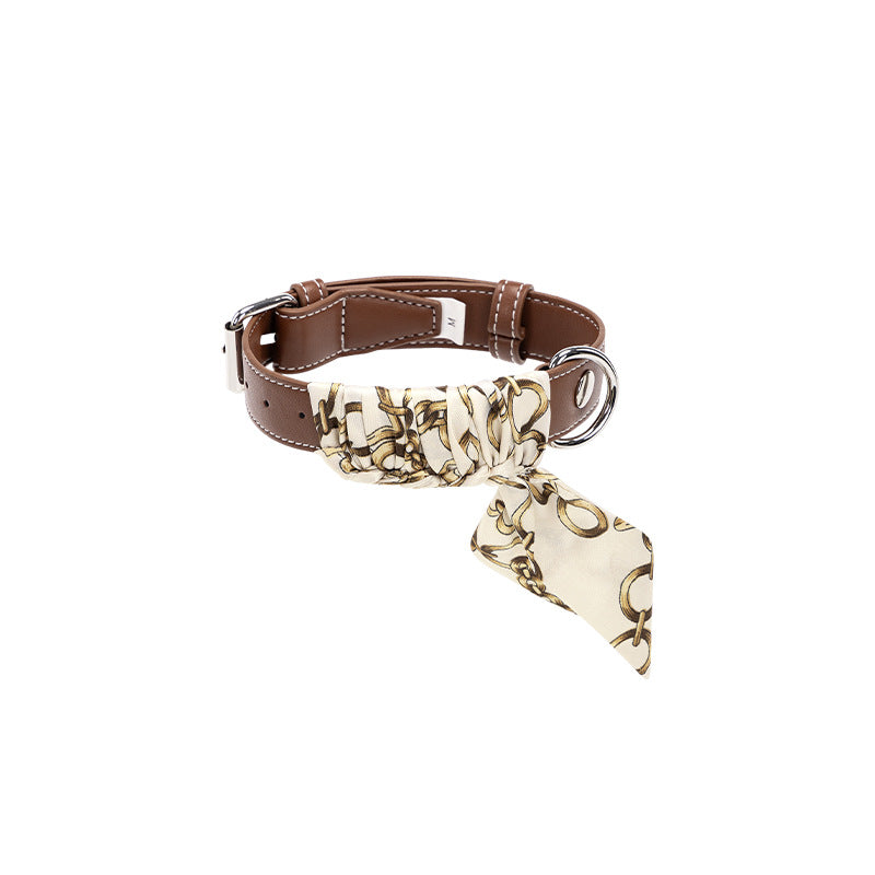 Leather dog Collar with Decorative Scarf Adjustable Daily dog Walking Scarf Collar Collar cat heavy duty no pull Stylish collar