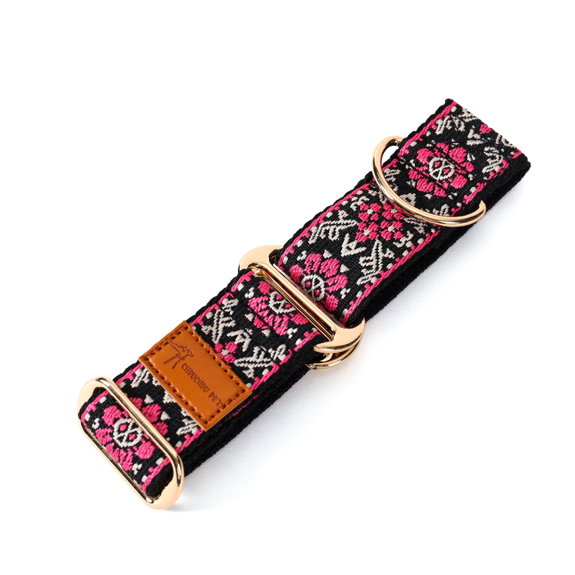 5cm wide Ethnic Floral Woven Martingale Dog Collar Adjustable Anti-Pull soft Training Collar for Greyhound Whippet