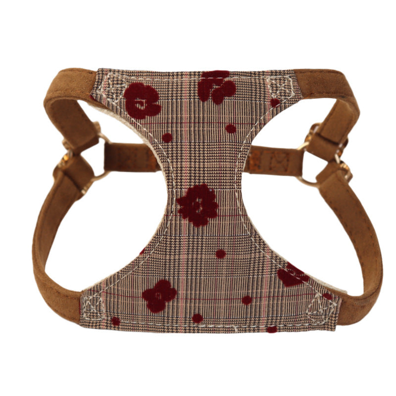 Cotton lace Dog Harness and Leash Set Plaid Lightweight pet vest harness Soft walking harness for small medium dogs