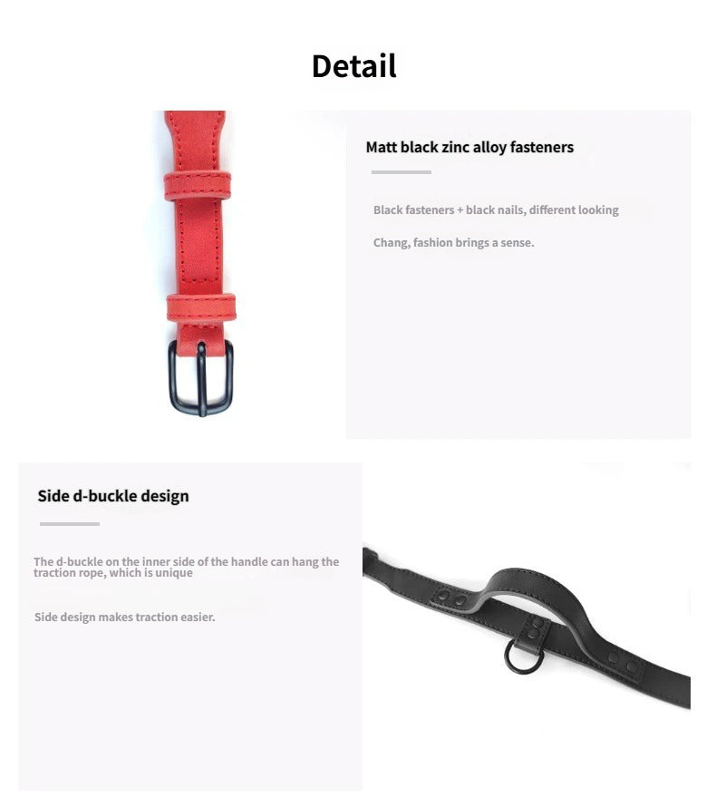 Genuine Full Grain Leather Dog Collar with Traffic Handle Adjustable Heavy Duty Training Collar for Medium Large Dogs