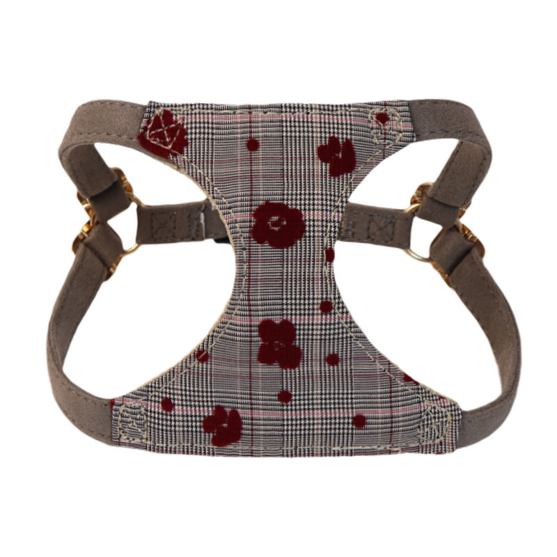 Cotton lace Dog Harness and Leash Set Plaid Lightweight pet vest harness Soft walking harness for small medium dogs