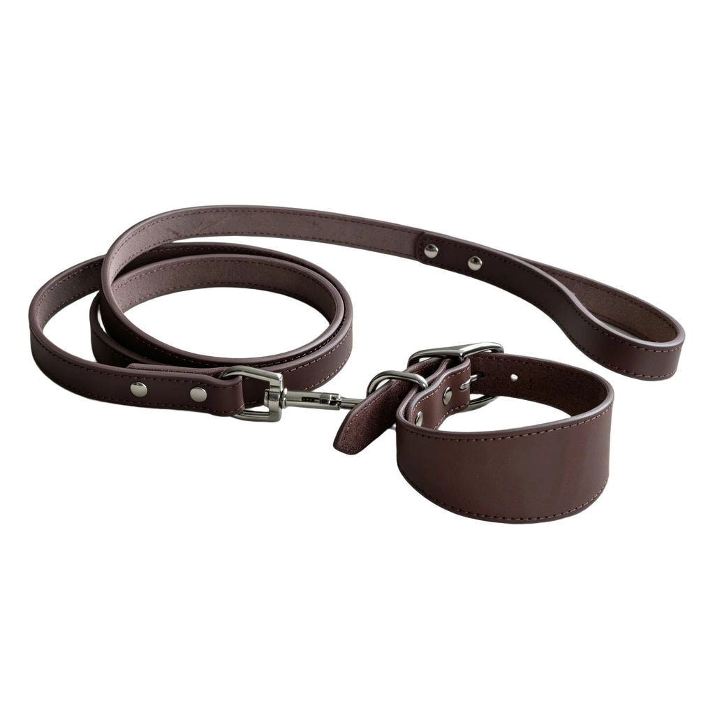 Heavy Duty Thick Leather dog walking leash Wide Genuine Leather Dog Collar Anti-Pull Dog Collar and leash for Greyhound Whippet