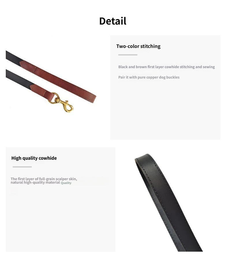 Genuine Spliced‑Leather Dog Leash 1.5m (5ft) Heavy‑Duty Leather dog Walking Leash with Solid Brass Hardware full grain dog leash