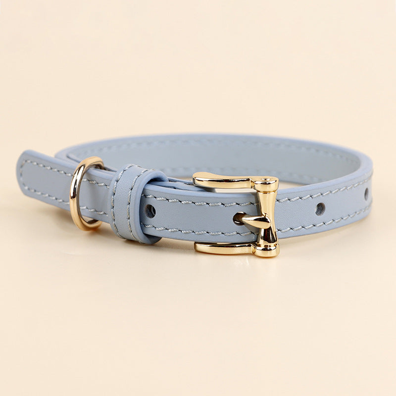 Soft Genuine Leather Dog Collar for Small Dogs handmade Adjustable dog collar with Gold Metal Buckle no-pull Pet Walking Collar