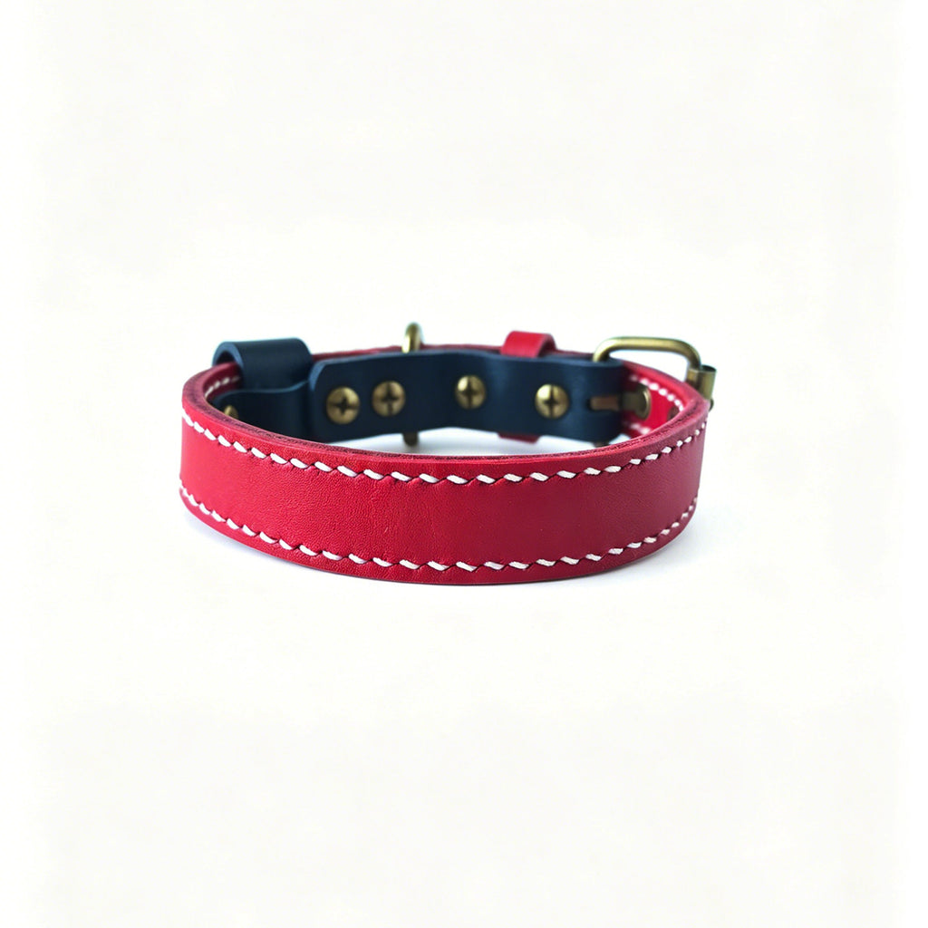 Double Layer Genuine Leather Dog Collar Adjustable Anti-Pull Dog Collar Heavy Duty Leather Pet Collar for Medium Large Dogs