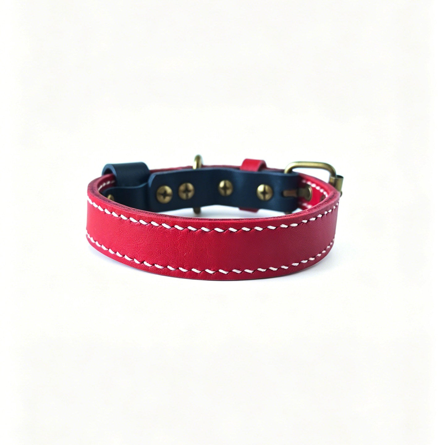 Double Layer Genuine Leather Dog Collar Adjustable Anti-Pull Dog Collar Heavy Duty Leather Pet Collar for Medium Large Dogs
