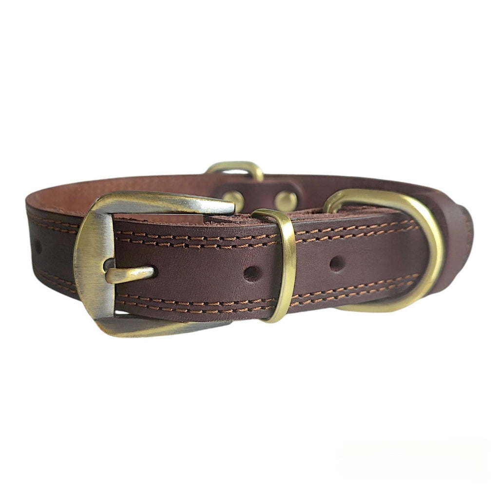 Genuine Leather Dog Collar with Solid Brass Buckle Classic Vintage Pet Collar Heavy Duty Anti-Pull Leather Collar for Small Medium Large Dogs