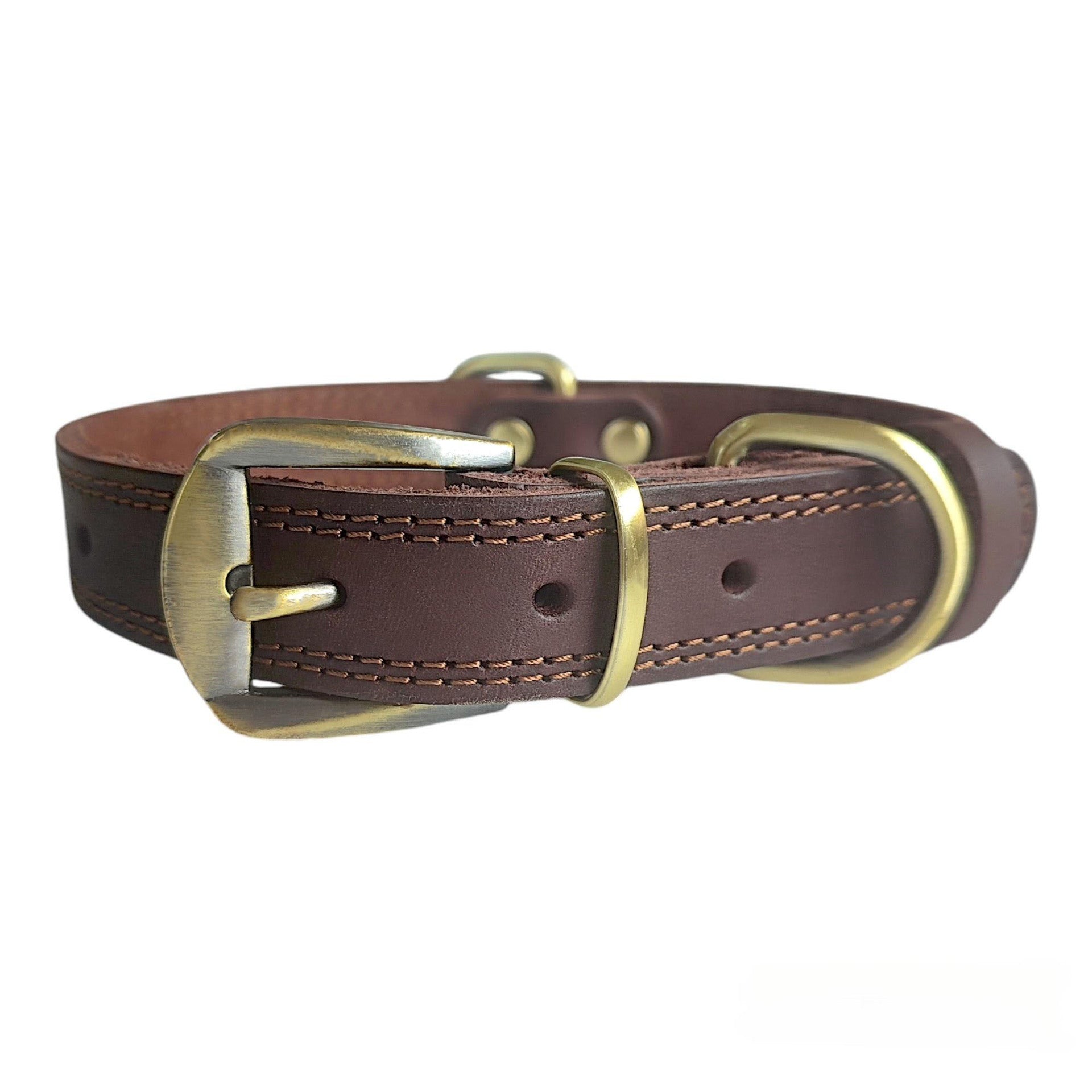 Genuine Leather Dog Collar with Solid Brass Buckle Classic Vintage Pet Collar Heavy Duty Anti-Pull Leather Collar for Small Medium Large Dogs