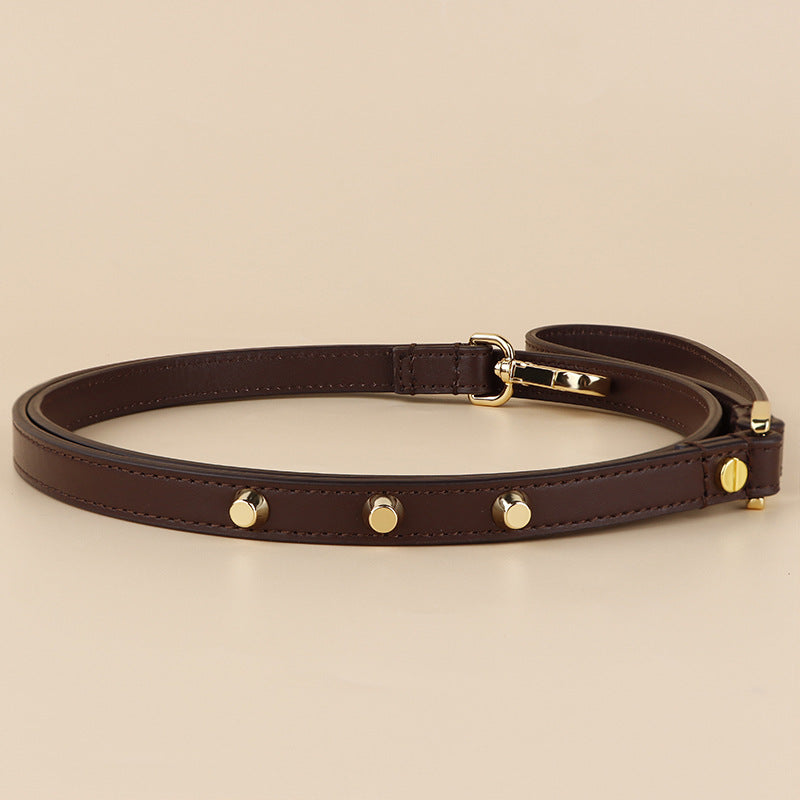 Genuine Leather Dog Leash Thin Stylish Pet Walking Leash with Gold Round Studs Adjustable Soft Leather Puppy Lead