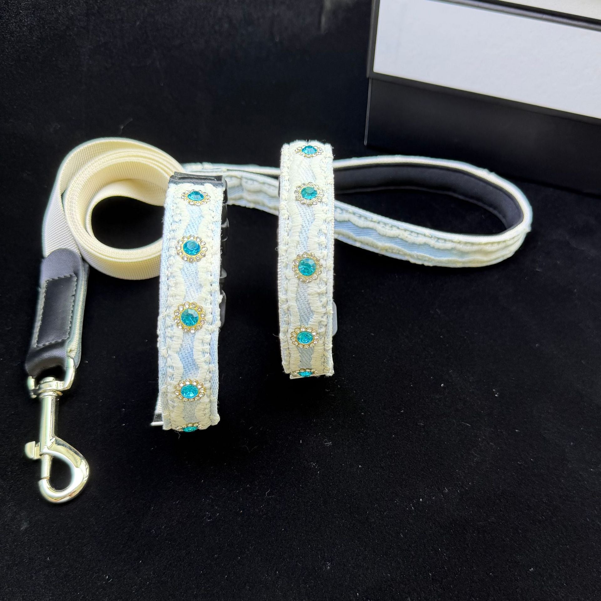 Soft Lace Embroidered Pet Collar with Rhinestone adjustable soft Dog Collar Heavy‑Duty Dog walking Collar