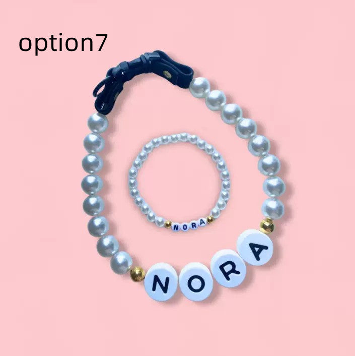 pet Beaded Name collar with friendship bracelet set Custom dog Collar with Beads DIY Name Dog Necklace dog Pearl Beaded Collar