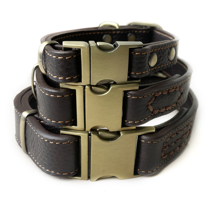 Full Grain Genuine Leather Dog Collar Smooth Glossy Cowhide Pet Collar with Quick Release Metal Buckle Adjustable dog collar