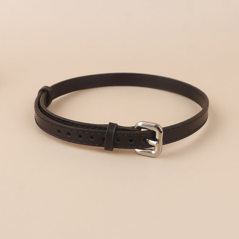 Genuine Leather Cat Collar Adjustable Soft Cow Leather Kitten Collar with Cute Metal Charms Comfortable Pet Collar for Small Cats Kittens Daily Walking