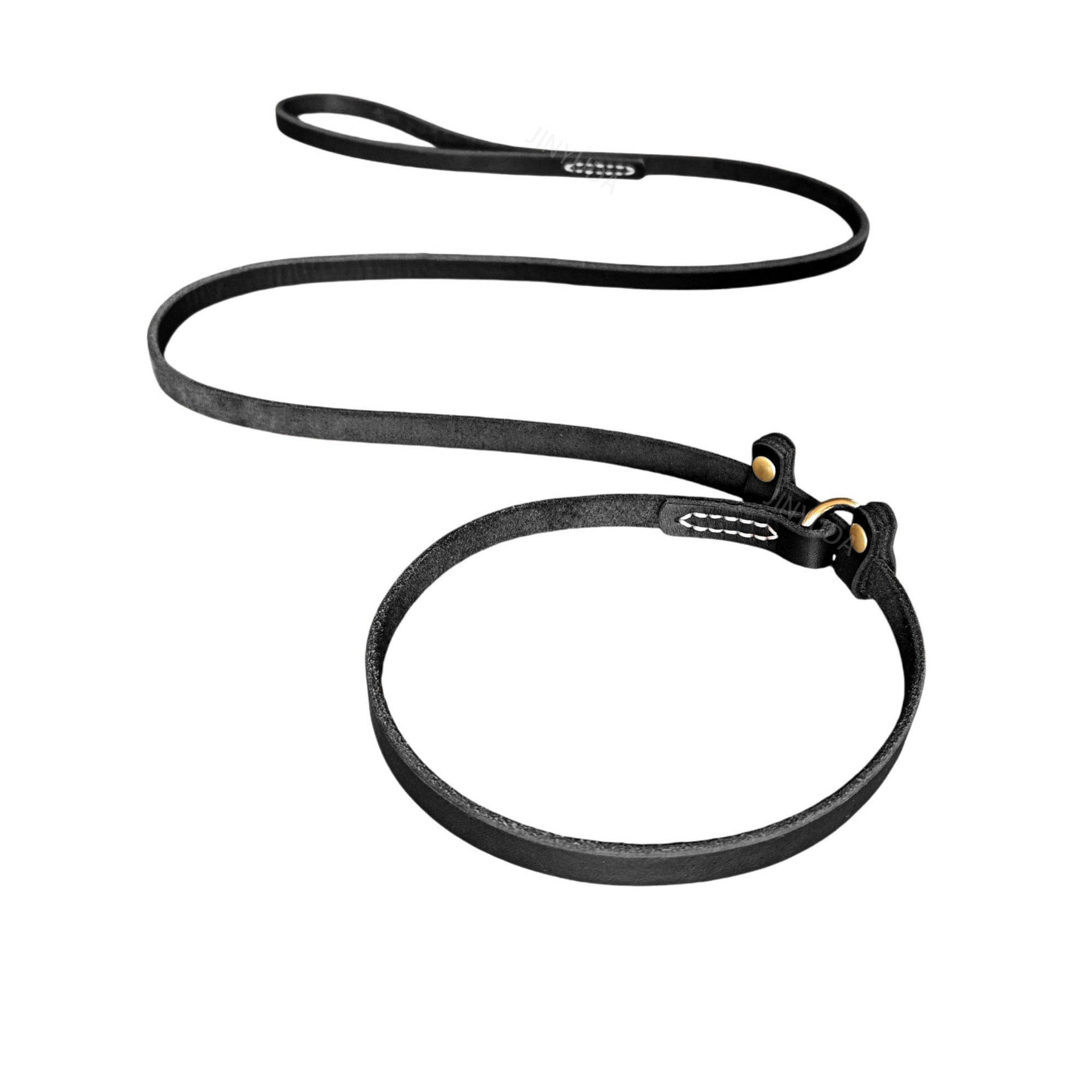 Genuine Leather Slip Lead Dog Training P Leash Anti Pull Close Control Walking Dog Lead Durable Real Leather Slip Collar Combined Dog Leash for Small Medium Large Dogs