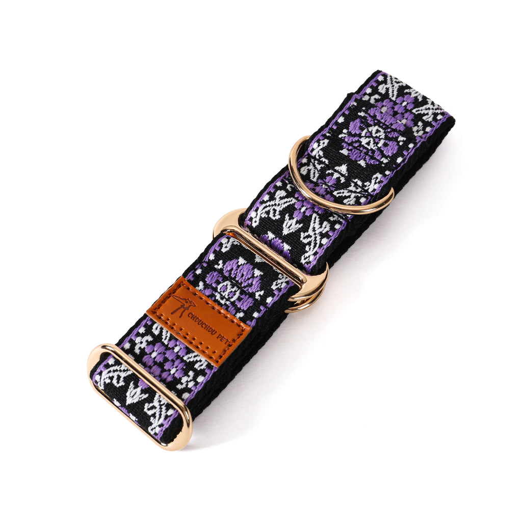 5cm wide Ethnic Floral Woven Martingale Dog Collar Adjustable Anti-Pull soft Training Collar for Greyhound Whippet