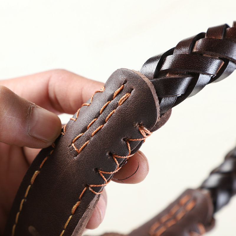 Genuine Full Grain Leather Dog Collar 8‑Strand Braided Heavy Duty Dog Collar for Medium Large Dogs Pet Collar for Daily Walking