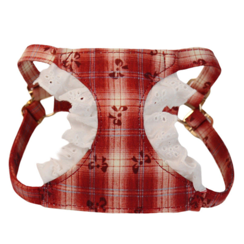 Cotton lace Dog Harness and Leash Set Plaid Lightweight pet vest harness Soft walking harness for small medium dogs