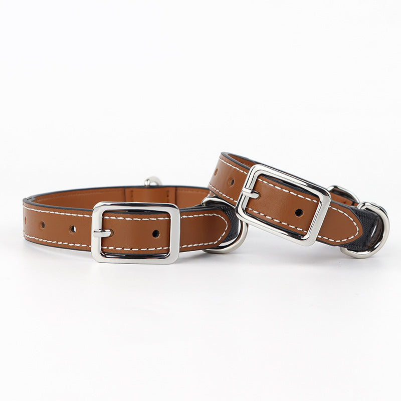 Genuine Cowhide Leather Dog Collar adjustable Two-Tone Leather Pet Collar for Small Medium Dogs adjustable dog walking collar