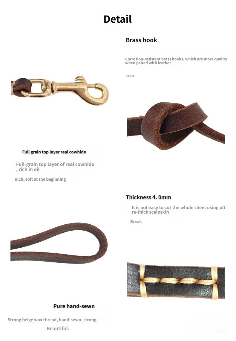 Genuine Top‑Grain Leather Dog Leash