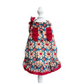 Vintage Floral Cotton Dog Dress with Red Ruffle Trim Bow & Jewel Accents Bohemian Princess Outfit for Small Dogs