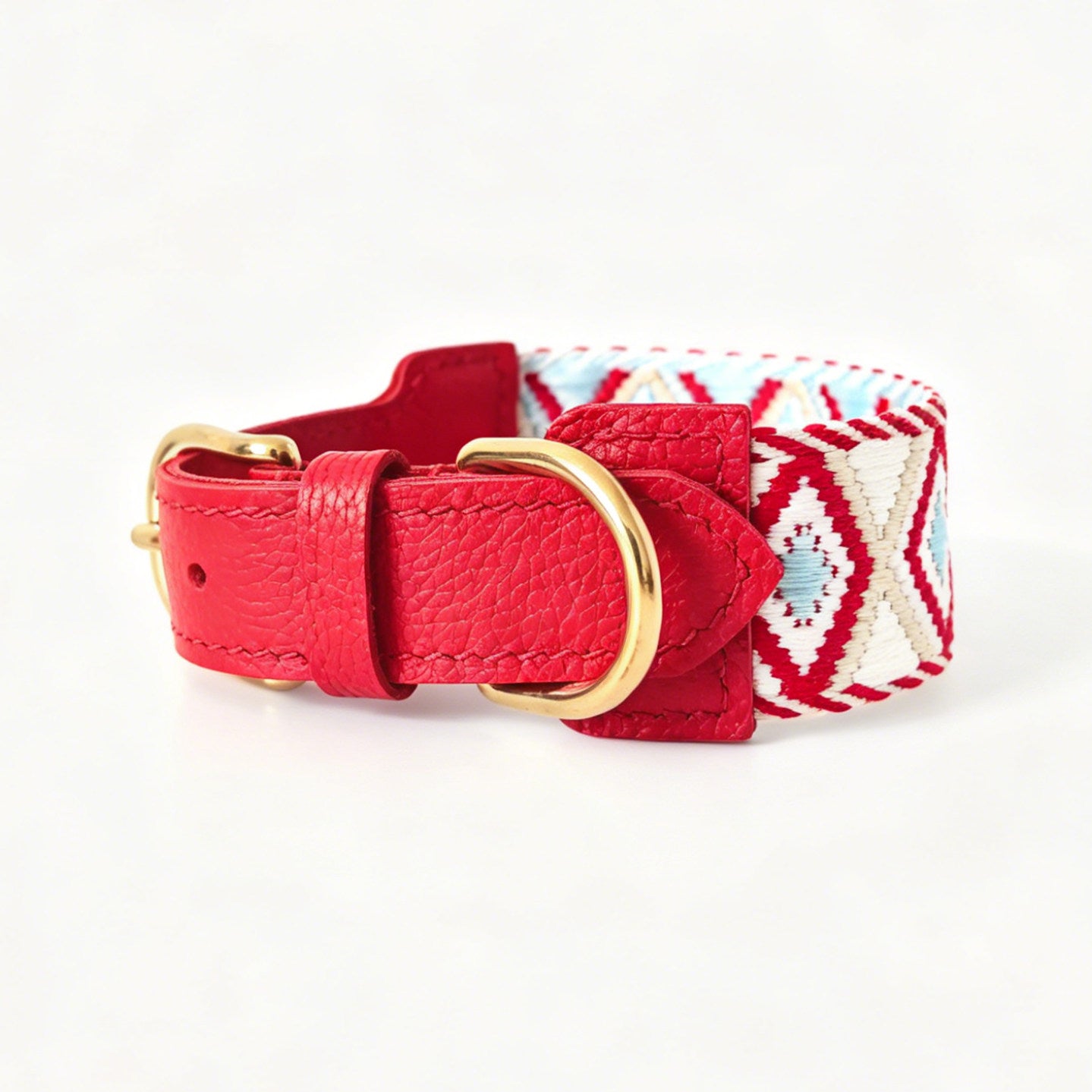 genuine Leather with 3.8cm wide webbing Dog Collar and Leash Geometric Woven Adjustable Pet Collar dog Walking Collar Leash