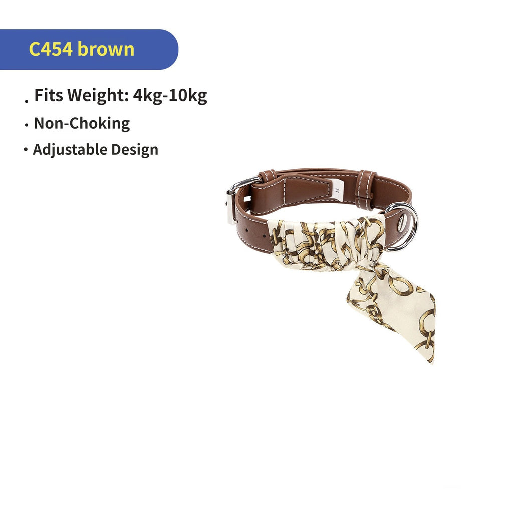 Leather dog Collar with Decorative Scarf Adjustable Daily dog Walking Scarf Collar Collar cat heavy duty no pull Stylish collar