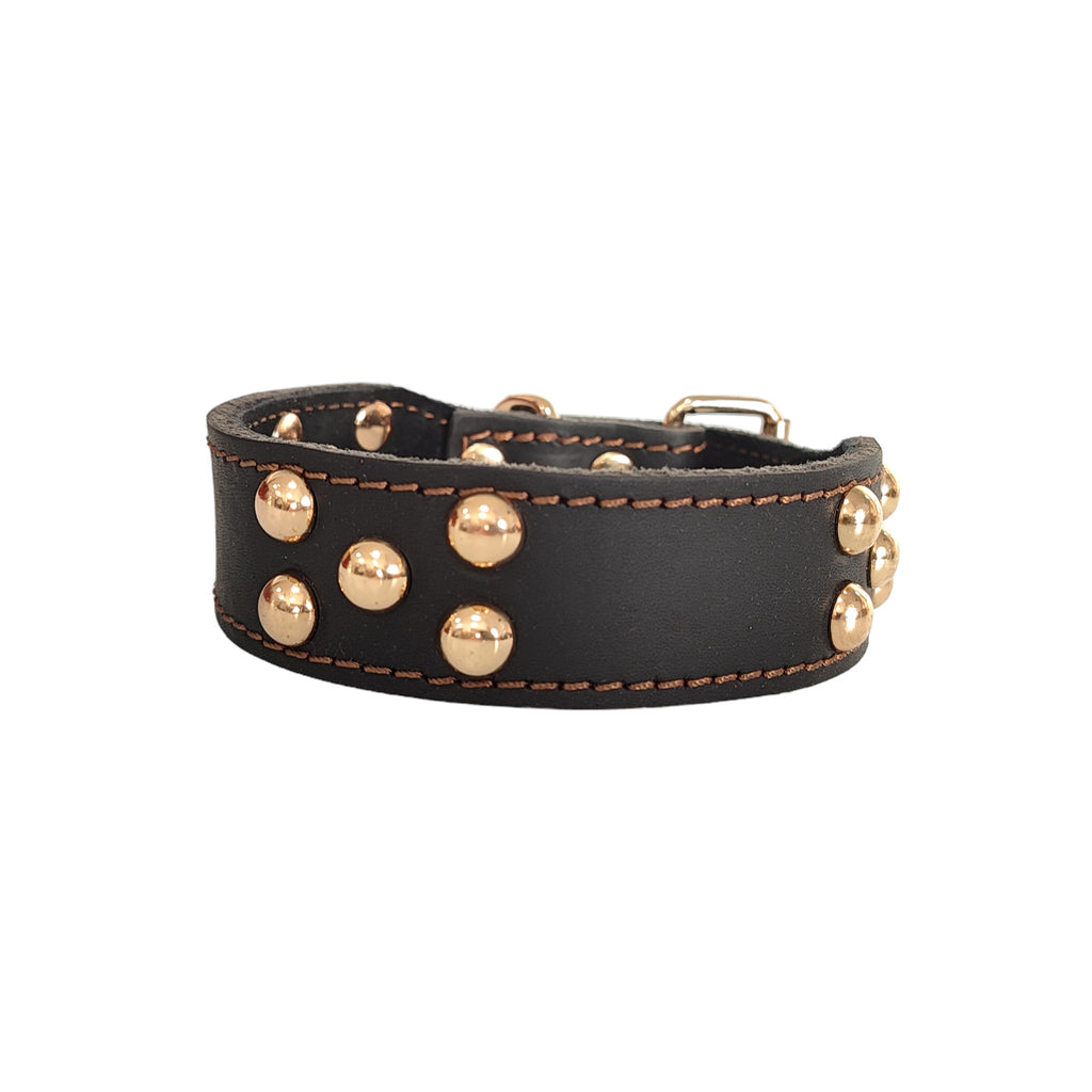 Luxury Full Grain Genuine Leather Dog Collar with Dome Mushroom Rivets Adjustable wide Leather Collar for Sight hound Greyhound