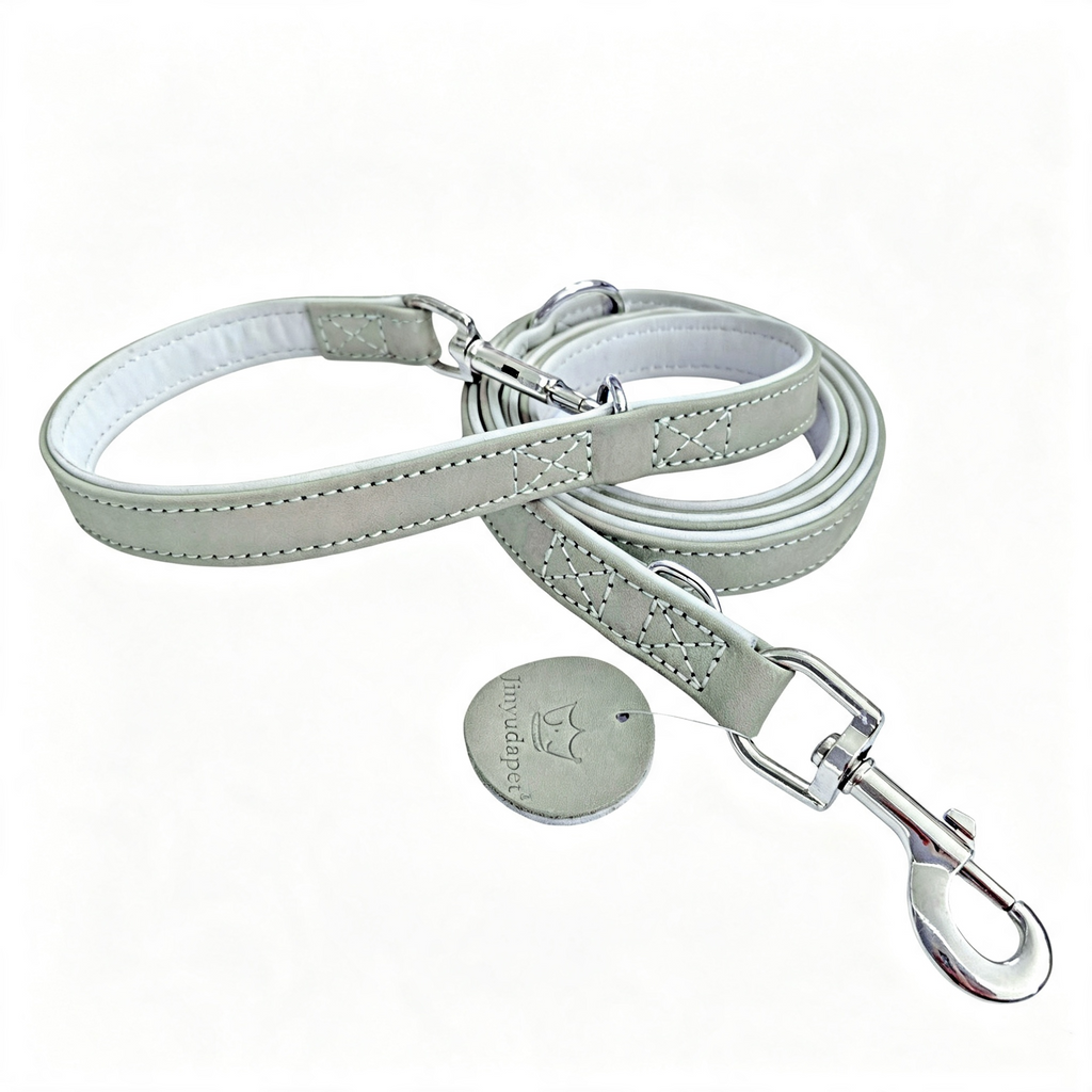Frosted Genuine Leather Dog Collar and Leash Two-Tone Contrast Design Dog Leash with Dual Hooks dog walking collar and leash