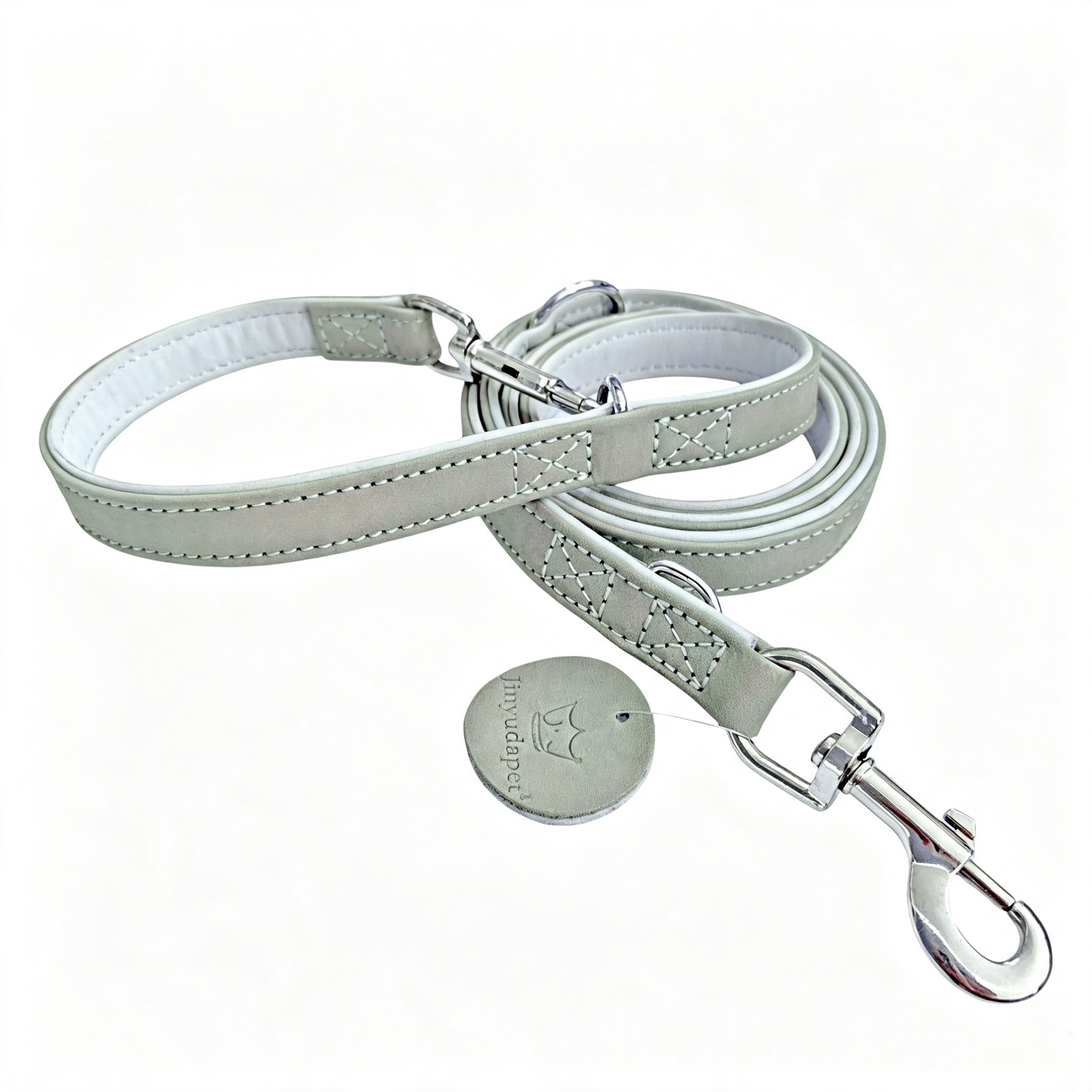 Frosted Genuine Leather Dog Collar and Leash Two-Tone Contrast Design Dog Leash with Dual Hooks dog walking collar and leash
