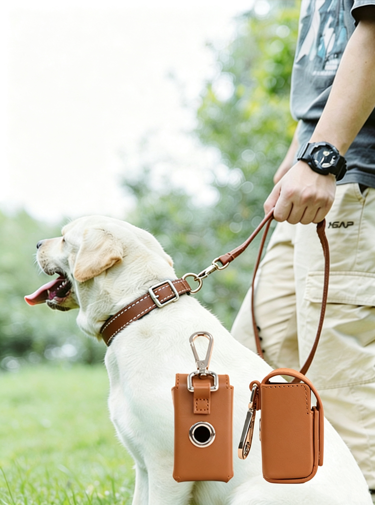 enuine Leather Dog Poop Bag Holder Premium Luxury Pet Waste Bag Dispenser Leather Puppy Poop Bag Carrier for Dog Collar Leash