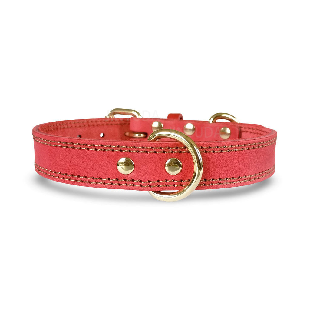Genuine Leather Dog Collar Double Stitched Adjustable Heavy Duty Pet Collar with Metal D Ring no-pull for Small Medium Large Dogs
