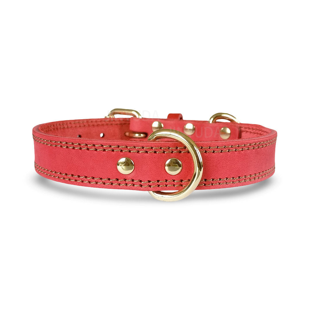 Genuine Leather Dog Collar Double Stitched Adjustable Heavy Duty Pet Collar with Metal D Ring no-pull for Small Medium Large Dogs