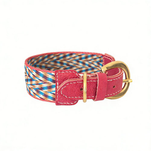 3.8cm Wide Genuine Leather webbing Dog Collar Bohemian Braided Woven Dog Collar and leash Adjustable Soft Leather Pet Collar