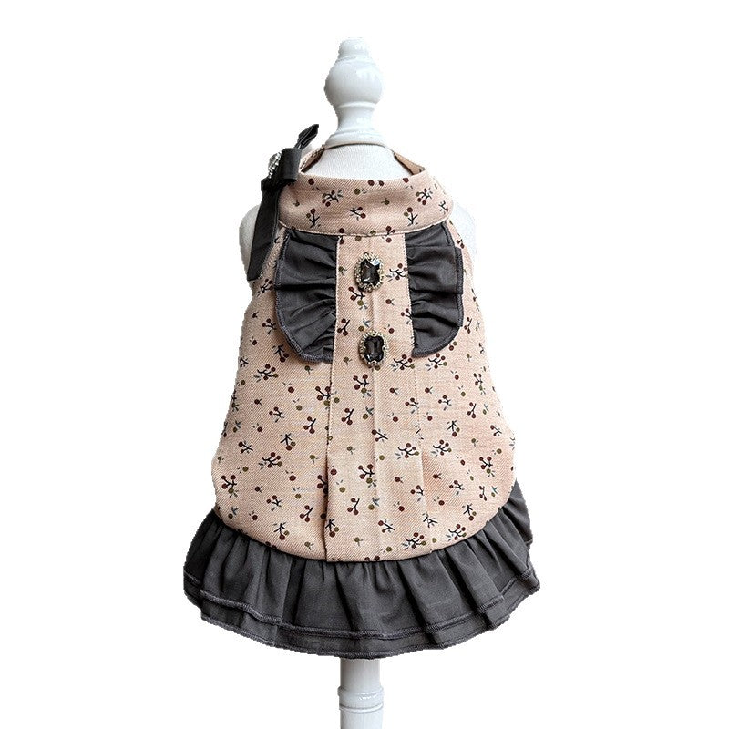 100% Cotton Ruffle Dog Dress with Bow & Rhinestone Princess Outfit for Dog Birthday Party Wedding