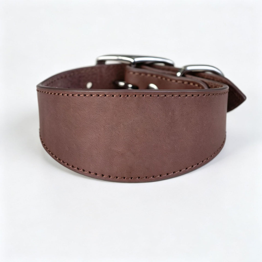 full‑Grain Genuine Leather Dog Collar Wide 4cm 5cm 6cm Adjustable Tapered Collar for Greyhound Whippet Sighthound Long Neck Dogs