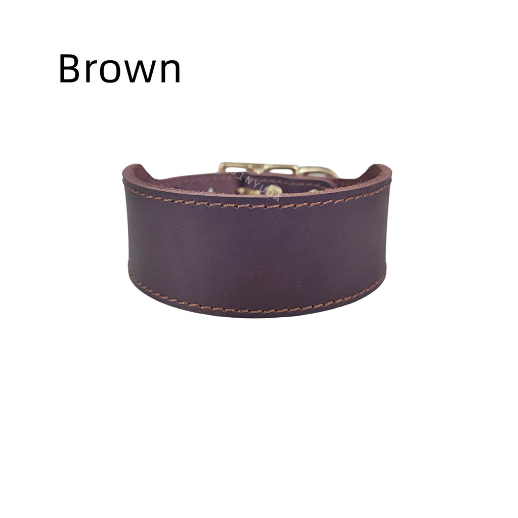Genuine Top Layer Cowhide Wide Dog Collar, Adjustable Soft Leather Martingale Collar for Medium Large Long Neck Dogs Heavy Duty Anti-Pull Durable Pet Collar