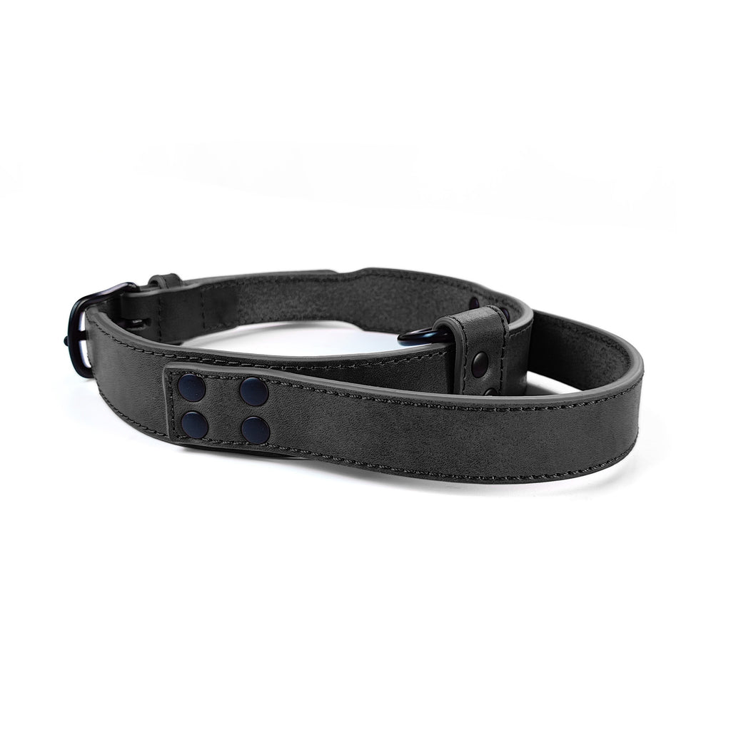Genuine Full Grain Leather Dog Collar with Traffic Handle Adjustable Heavy Duty Training Collar for Medium Large Dogs