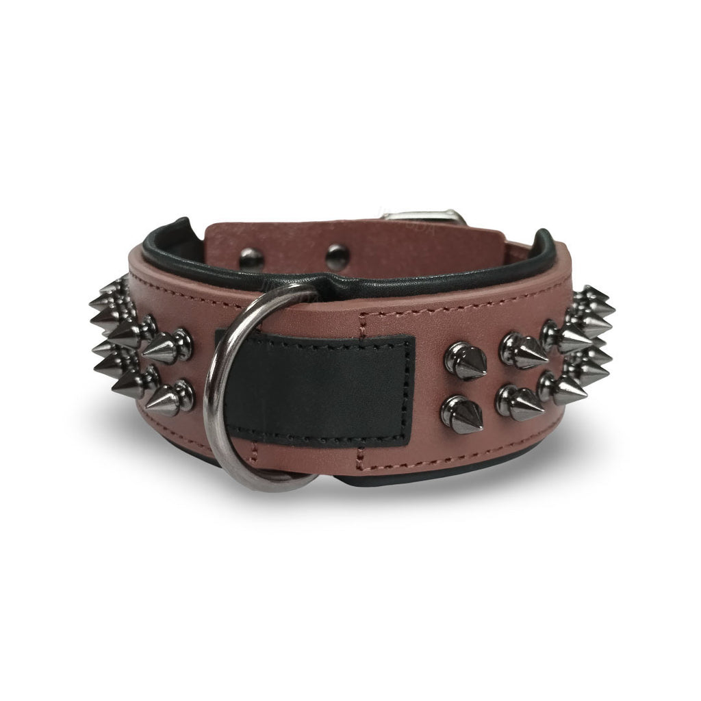 Genuine Leather Spiked Dog Collar Anti-Bite Heavy Duty Wide Dog Collar with Metal Spikes Adjustable Sturdy Leather Collar