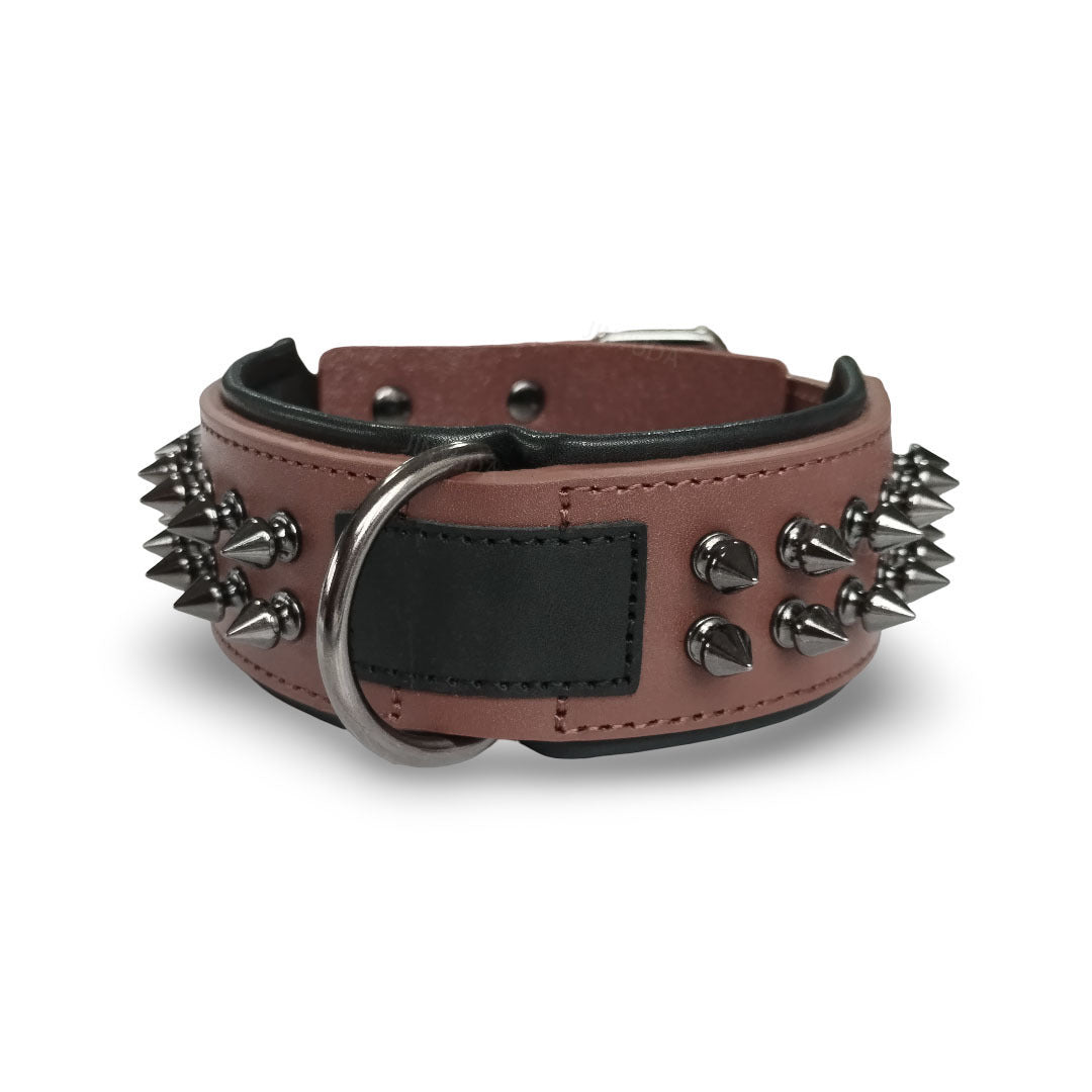 Genuine Leather Spiked Dog Collar Anti-Bite Heavy Duty Wide Dog Collar with Metal Spikes Adjustable Sturdy Leather Collar