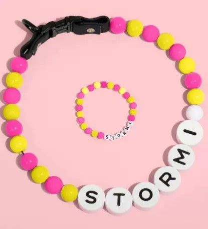 pet beaded name collar with friendship bracelet