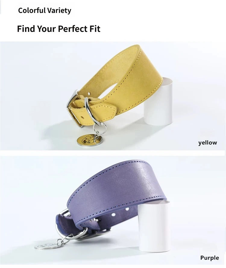 genuine leather Tapered dog collar Extra Wide Pet dog collar for long neck Greyhound Saluki Deerhound Lurcher Whippet Dachshund