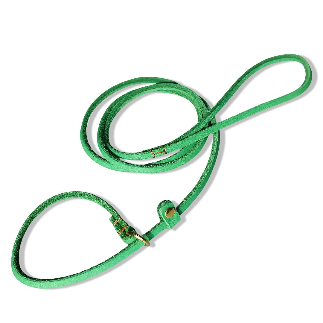 Genuine Leather Slip Lead Dog Leash Handmade Cowhide Training Dog Lead Adjustable Anti‑Pull Puppy Walking Control Leash for Small Medium Dogs