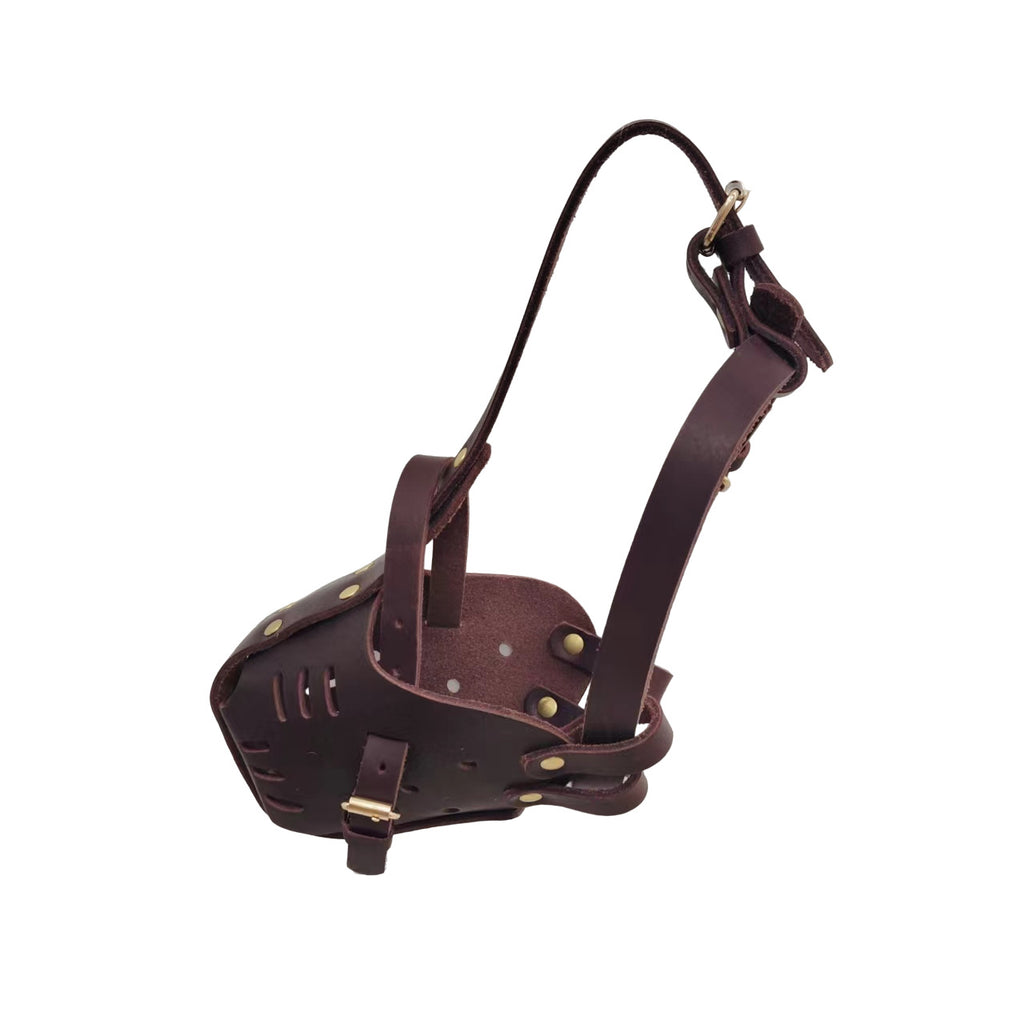 Genuine Top Layer Cowhide Dog Muzzle Adjustable Breathable Anti Bite Leather Pet Muzzle for Medium Large Dogs Prevents Barking Chewing