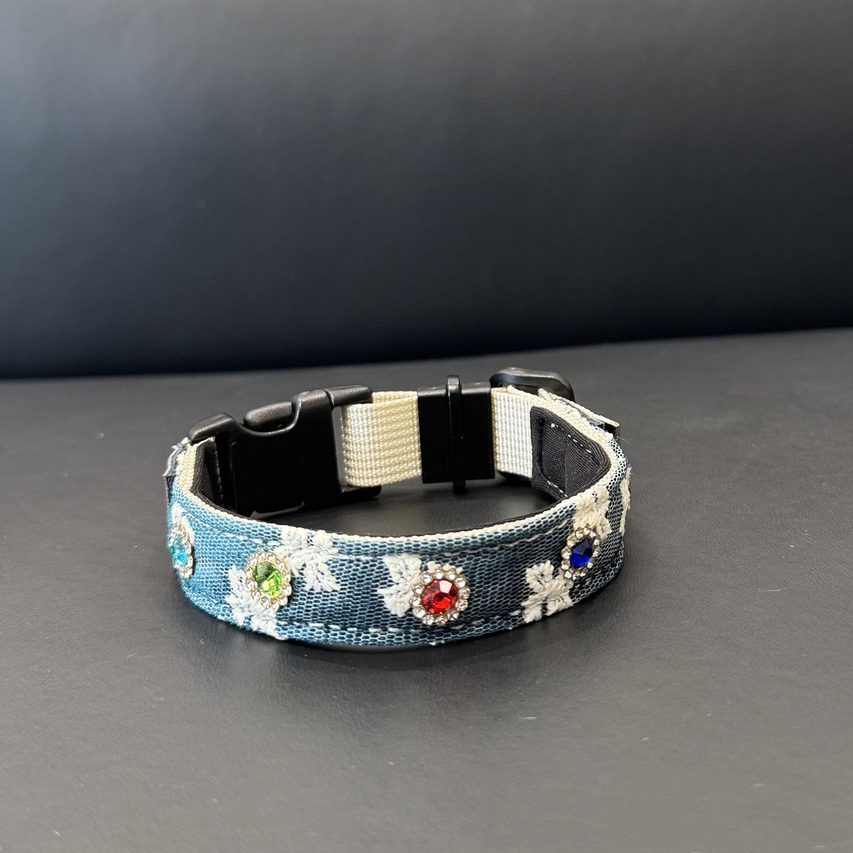 soft pet Lace collar with Colorful Rhinestones cotton Jacquard Dog walking Collar adjustable lightweight pet leads