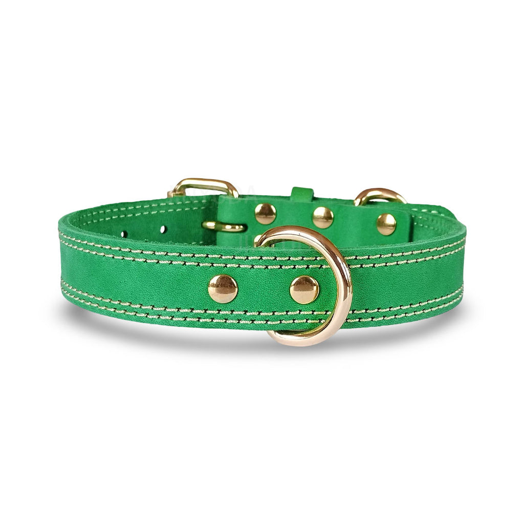 Genuine Leather Dog Collar Double Stitched Adjustable Heavy Duty Pet Collar with Metal D Ring no-pull for Small Medium Large Dogs