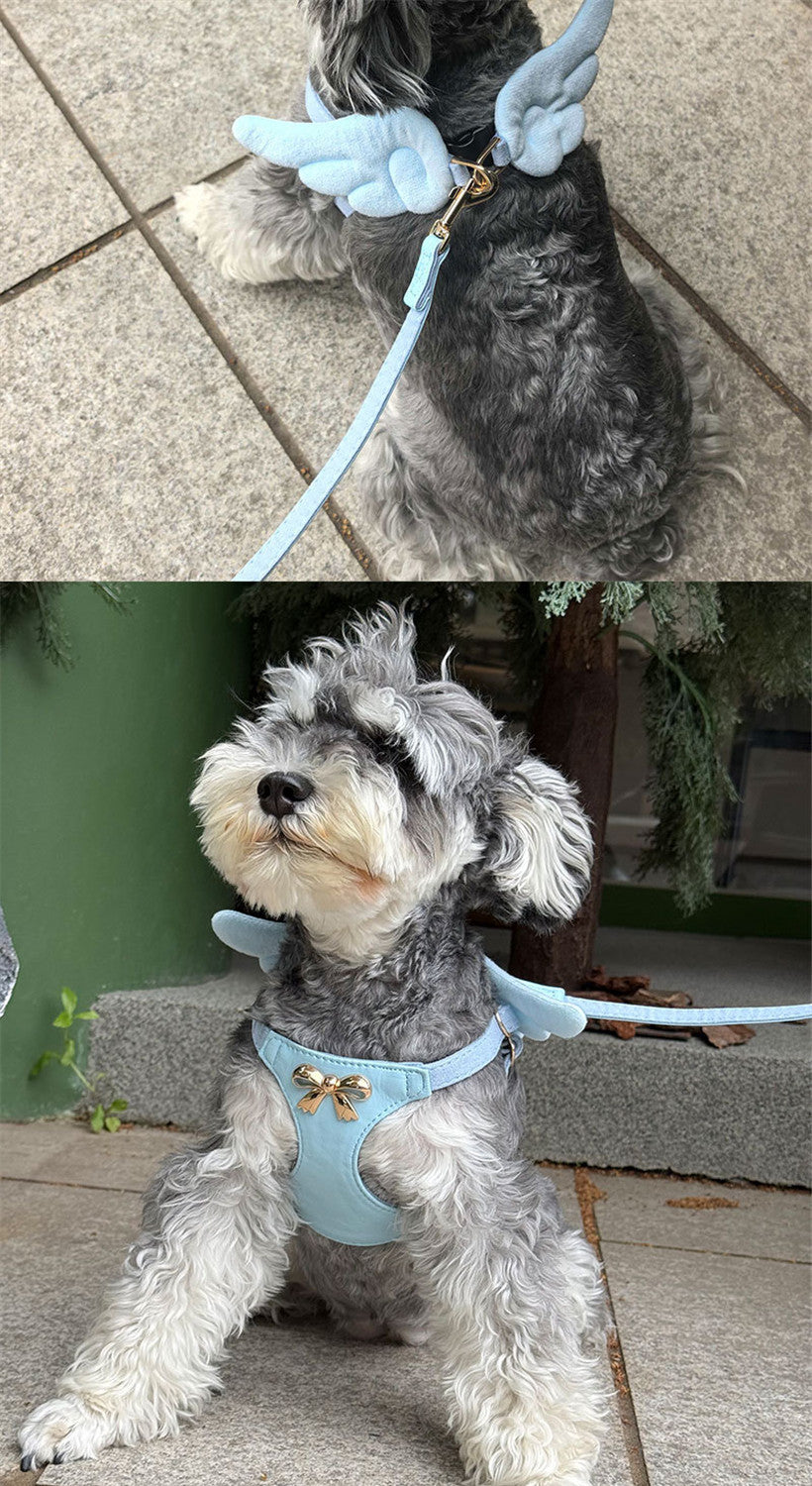 Dog Harness and Leash Set with Angel Wings & Bow Decor Lightweight pet vest harness Soft walking harness for small medium dogs