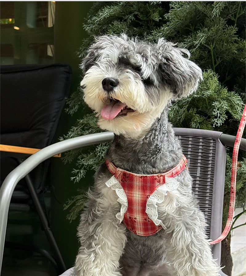 Cotton lace Dog Harness and Leash Set Plaid Lightweight pet vest harness Soft walking harness for small medium dogs