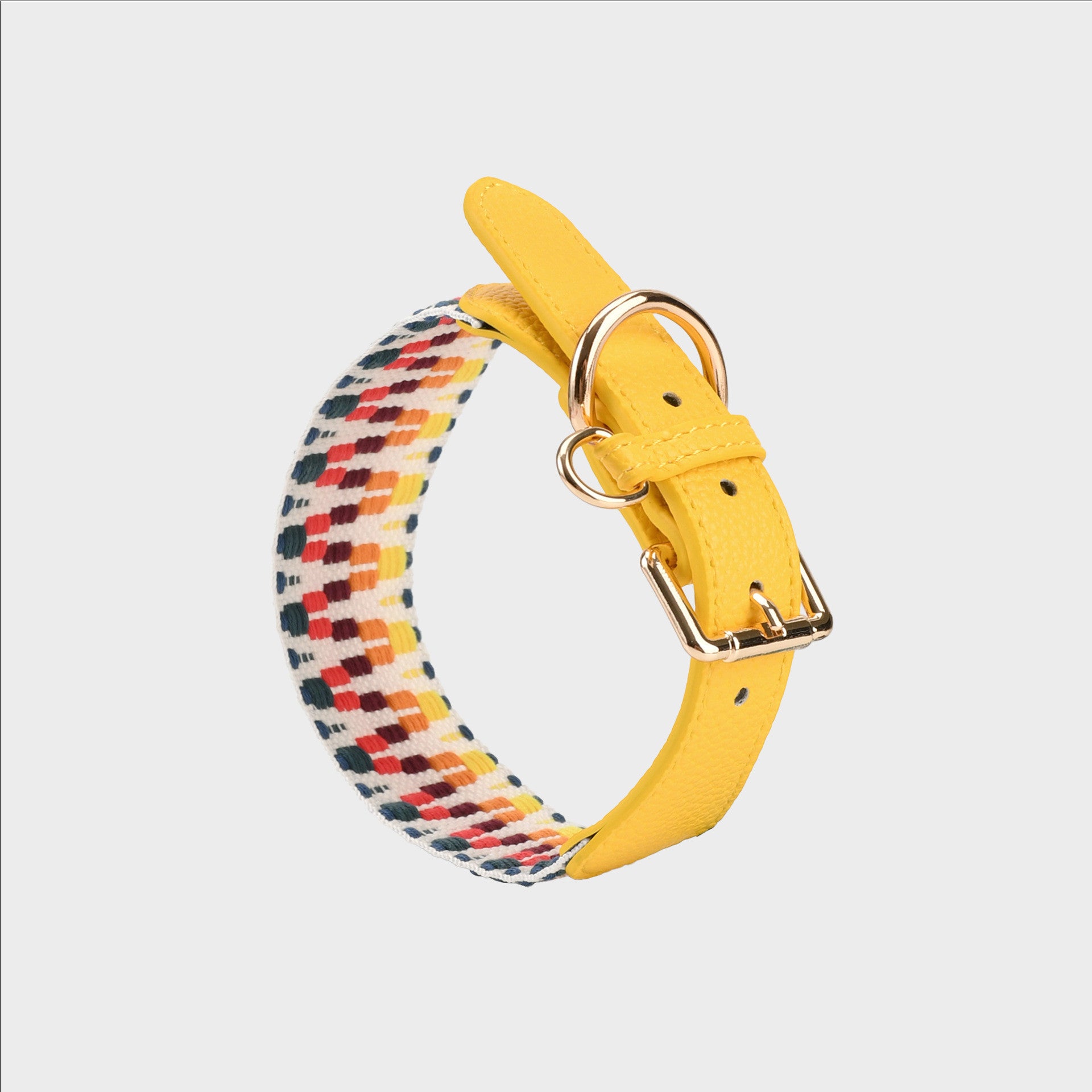 4cm Wide striped Webbing Dog Collar and Leash Set Genuine Leather Trim Adjustable Pet Collar Jacquard Woven Boho Dog Collar