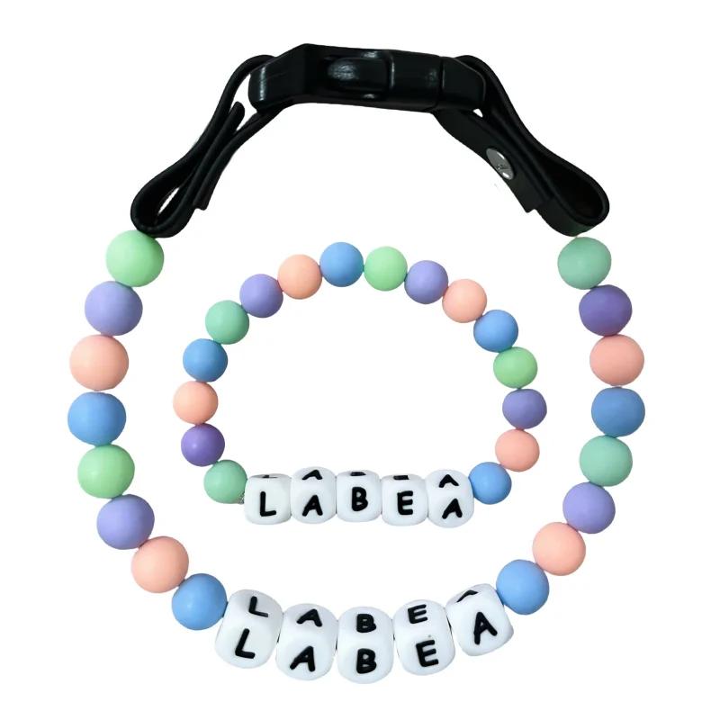 pet Beaded Name collar with friendship bracelet set Custom dog Collar with Beads DIY Name Dog necklace dog Pearl Beaded Collar